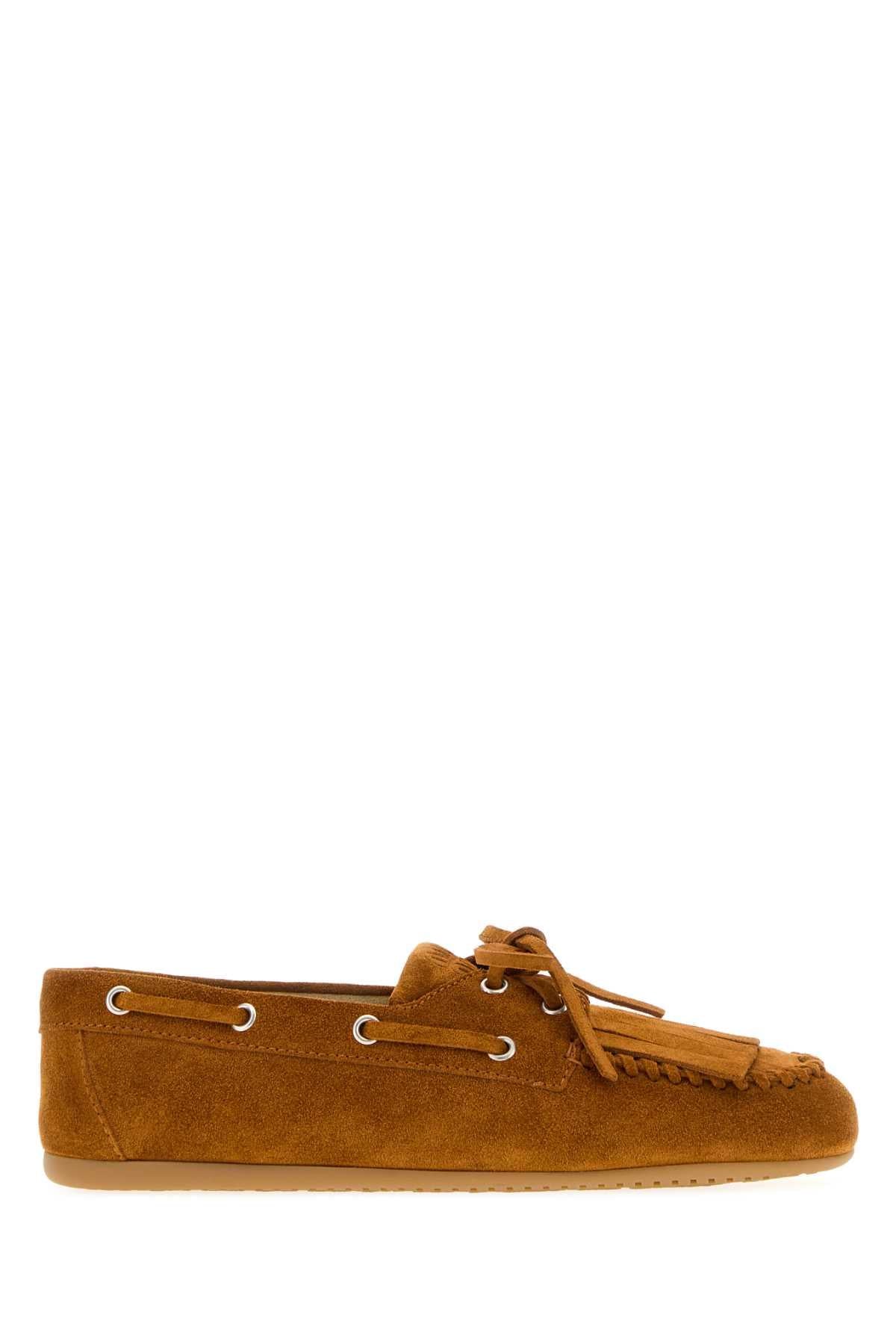 Miu Miu Women Caramel Suede Loafers MIU MIU