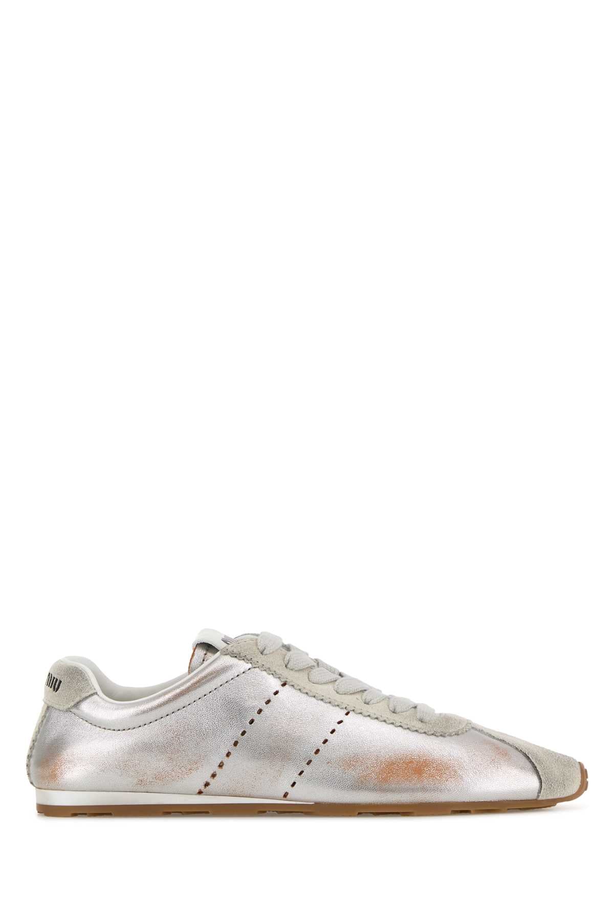 Miu Miu Women Silver Leather Plume Sneakers MIU MIU