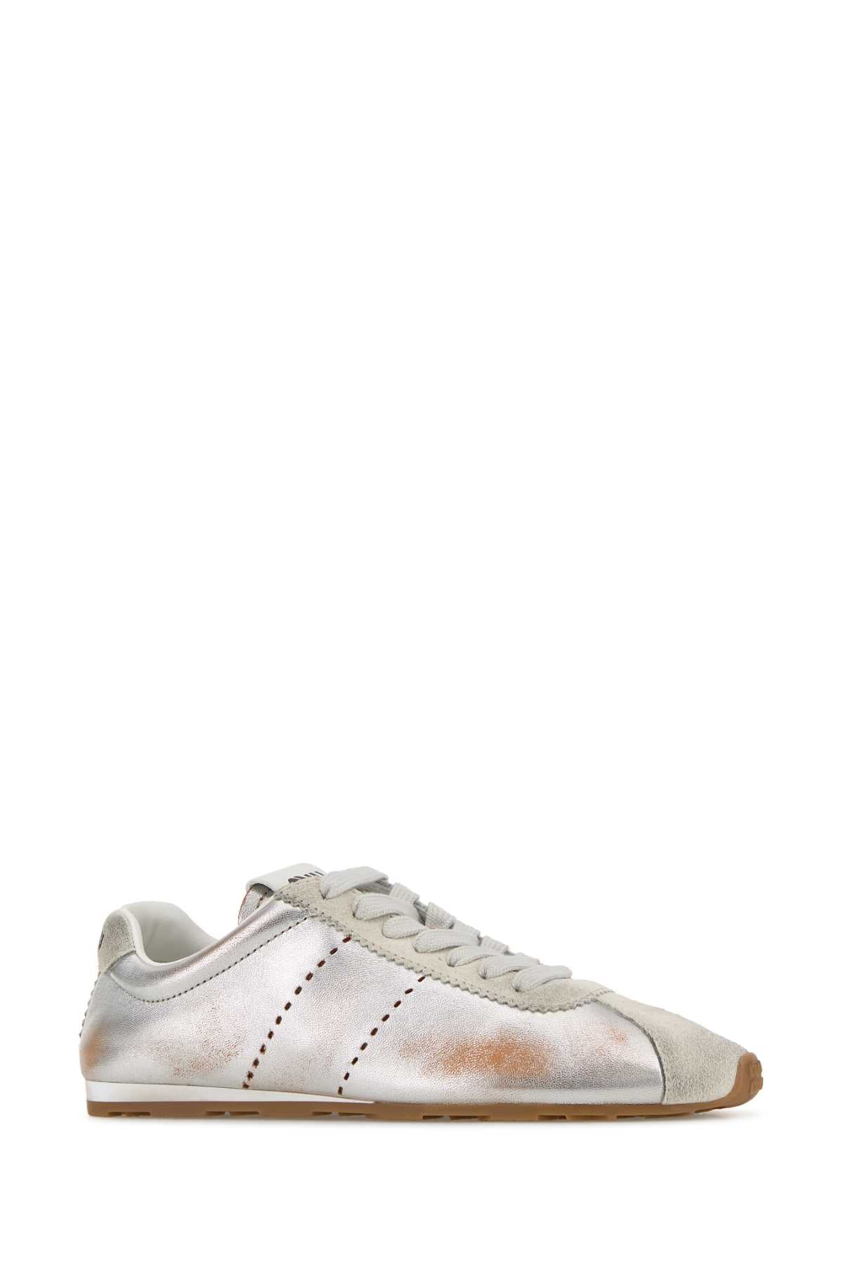 Miu Miu Women Silver Leather Plume Sneakers MIU MIU