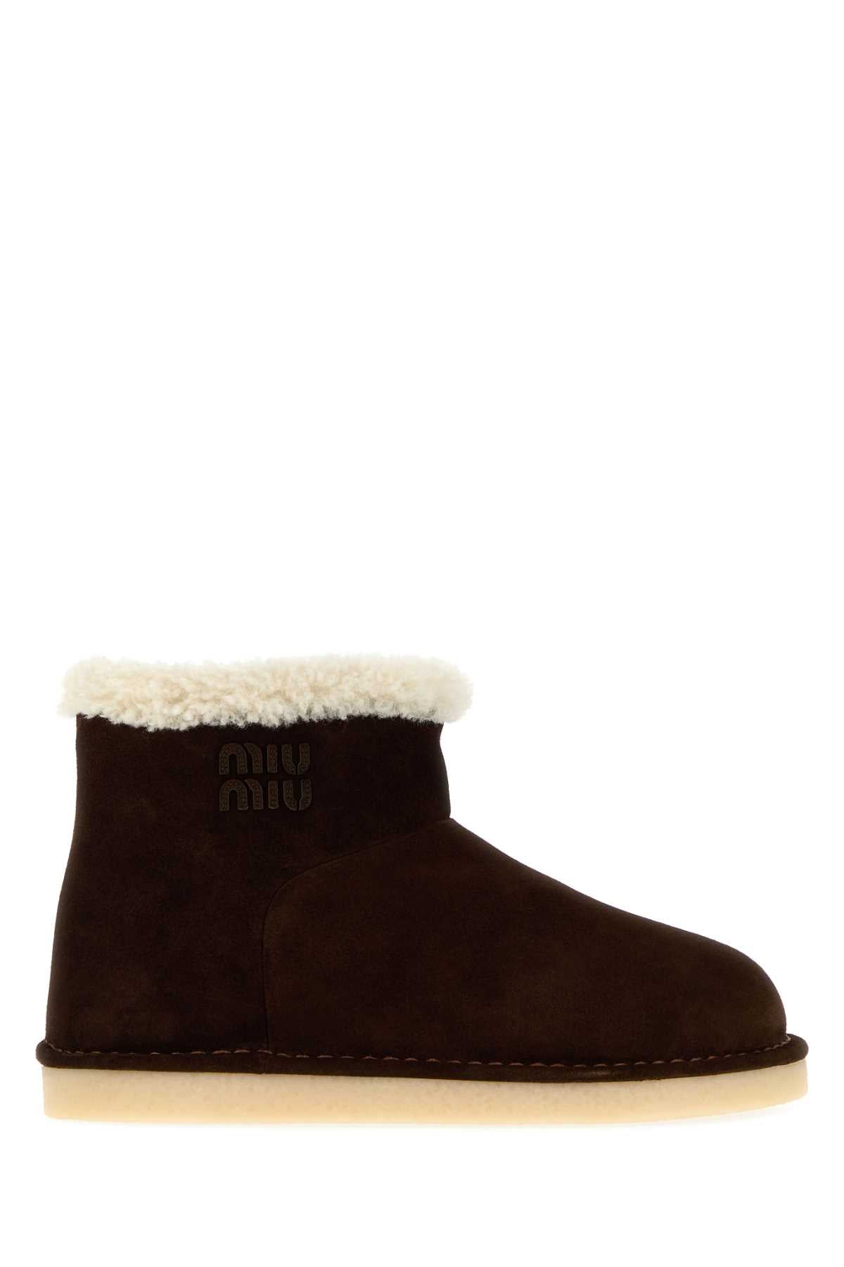 Miu Miu Women Dark Brown Suede Ankle Boots MIU MIU