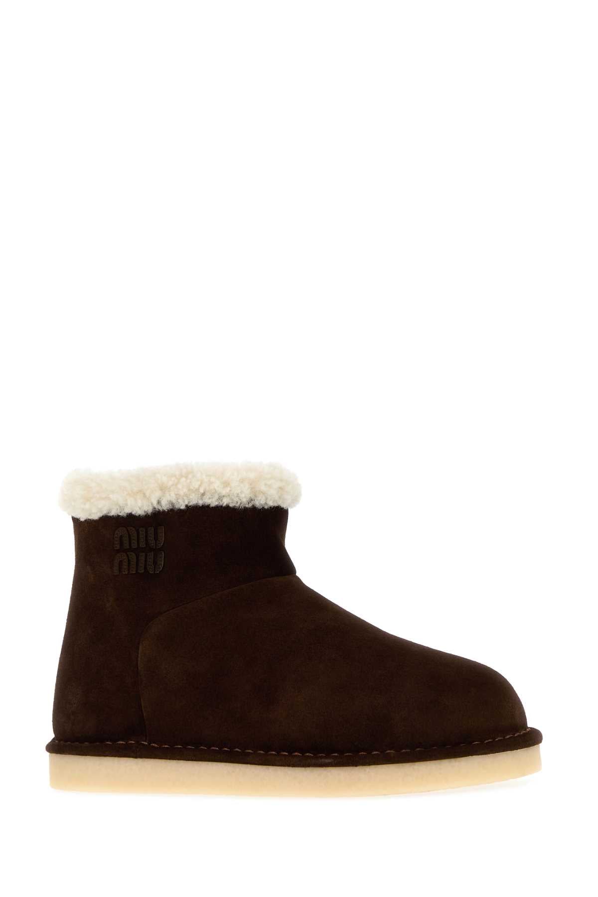 Miu Miu Women Dark Brown Suede Ankle Boots MIU MIU