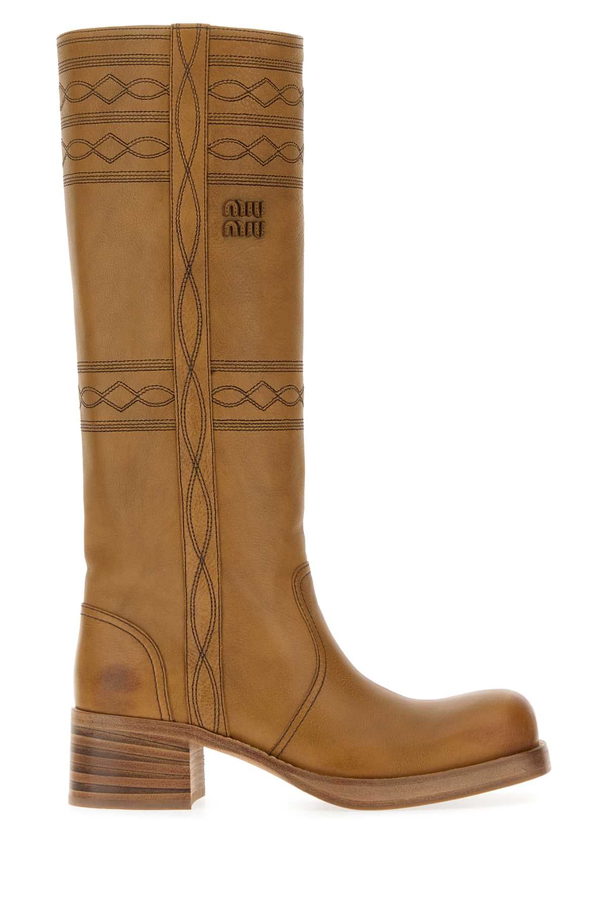 Miu Miu Women Camel Leather Boots MIU MIU