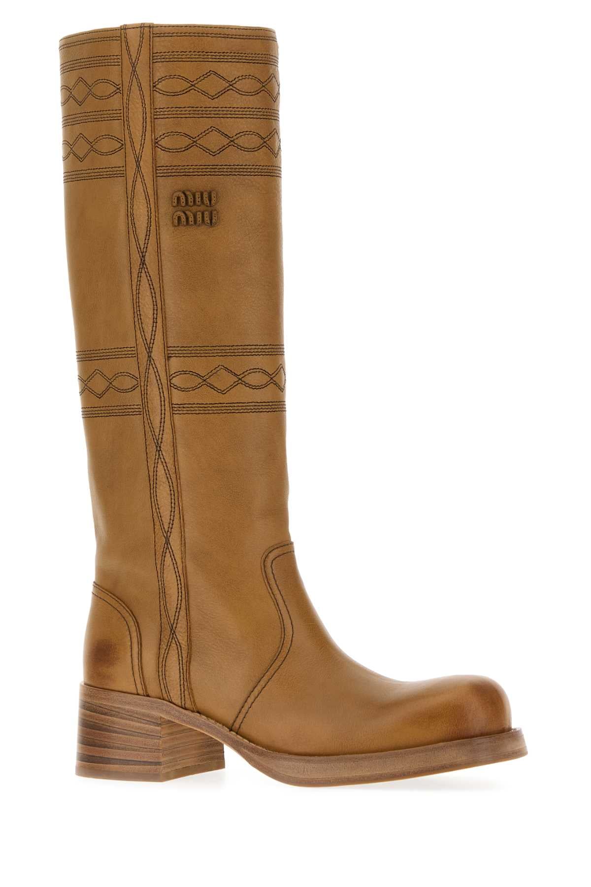 Miu Miu Women Camel Leather Boots MIU MIU