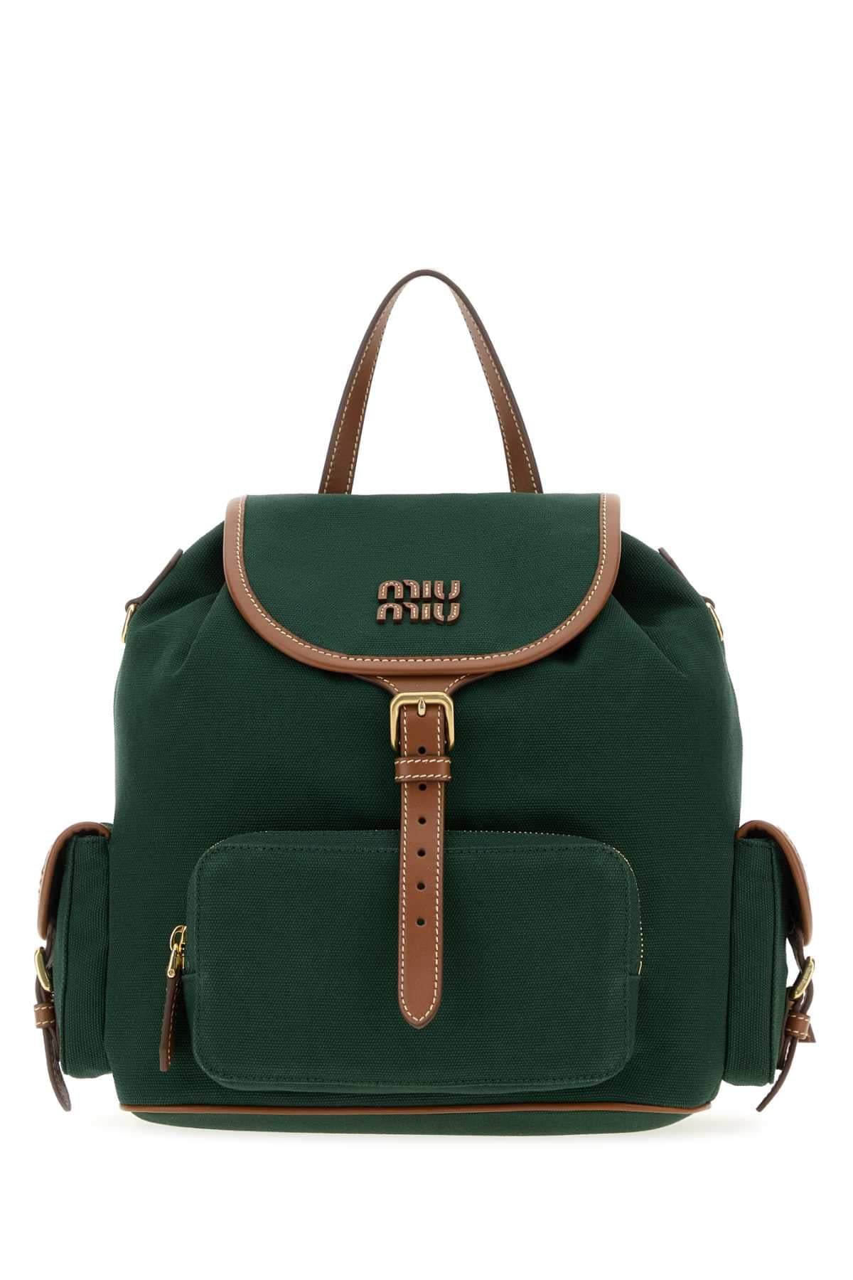 Miu Miu Women Dark Green Canvas Backpack MIU MIU