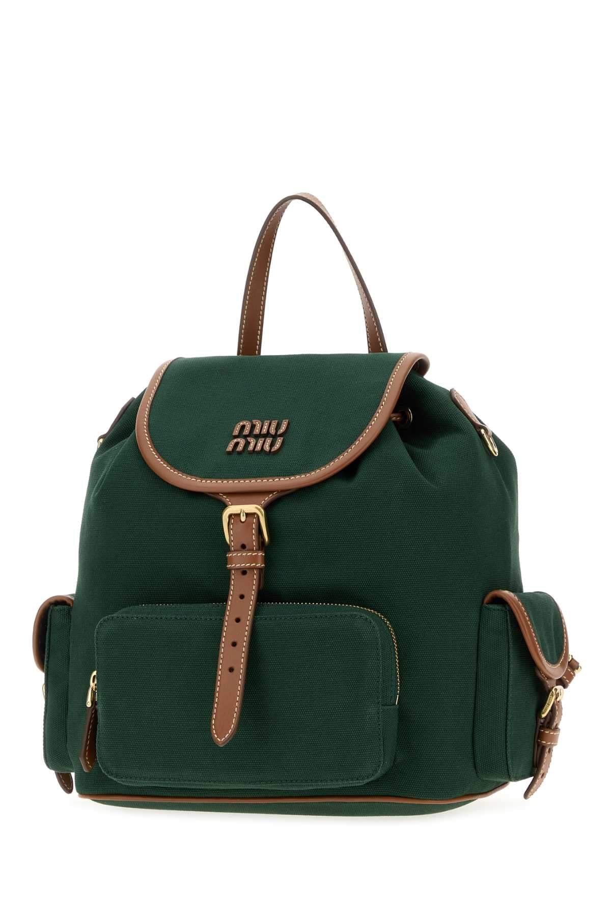 Miu Miu Women Dark Green Canvas Backpack MIU MIU