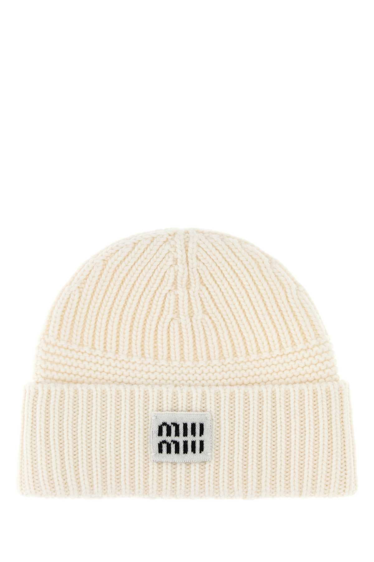 Miu Miu Women White Wool Blend Beanie Hat MIU MIU