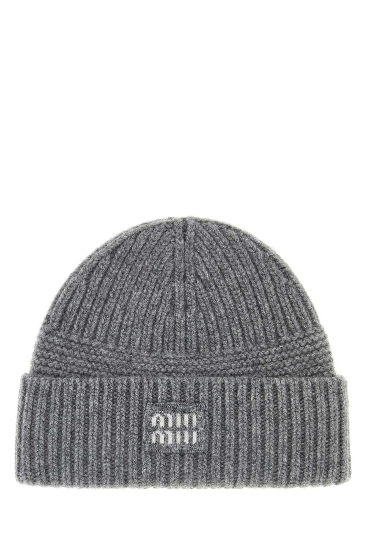Miu Miu Women Grey Wool Blend Beanie Hat MIU MIU