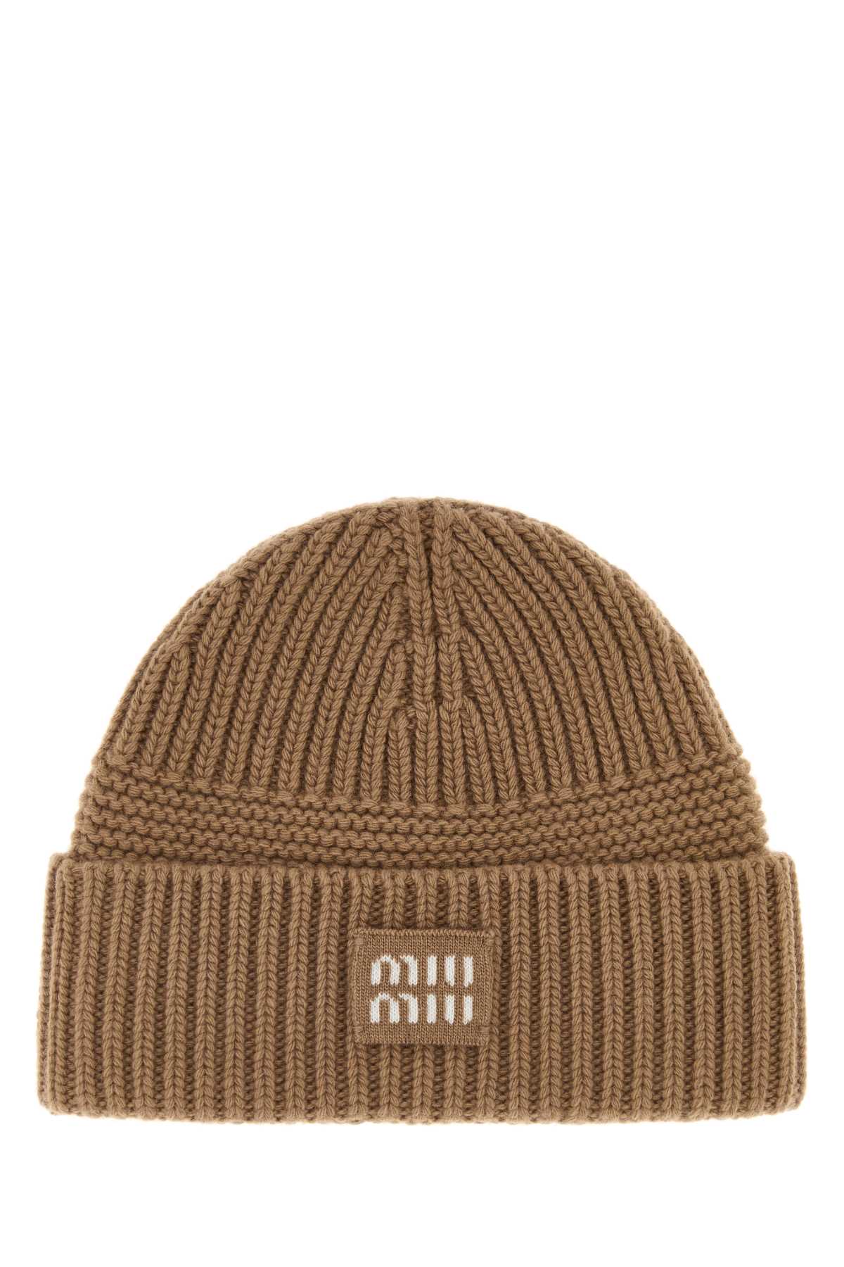 Miu Miu Women Camel Wool Blend Beanie Hat MIU MIU