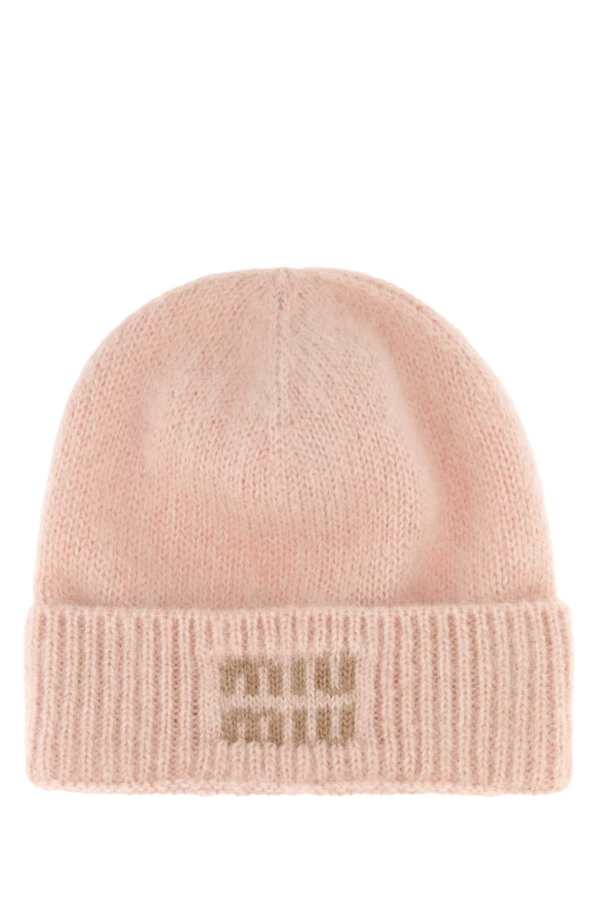 Miu Miu Women Pastel Pink Mohair Blend Beanie Hat MIU MIU