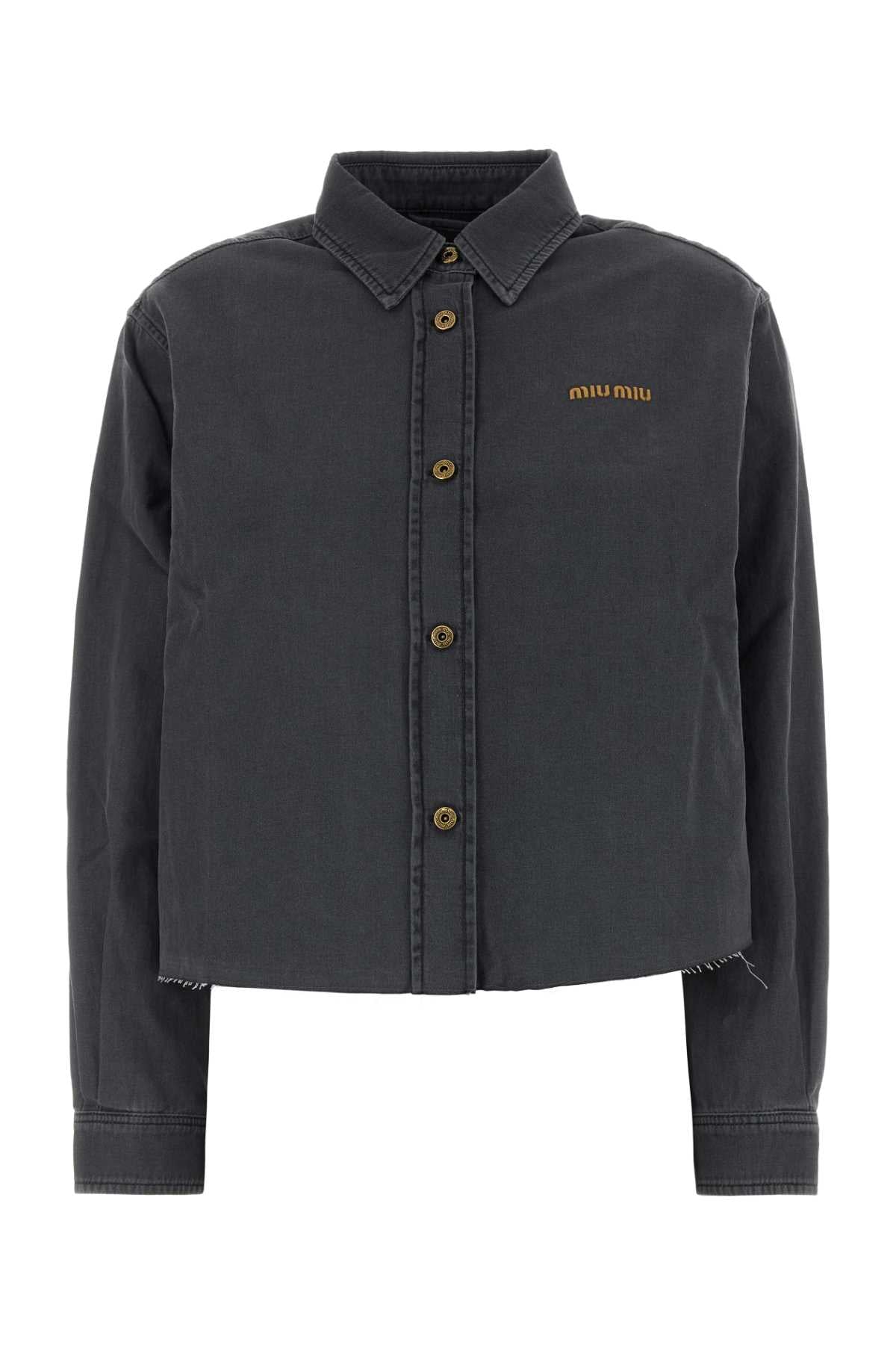 Miu Miu Women Dark Grey Chambray Shirt MIU MIU