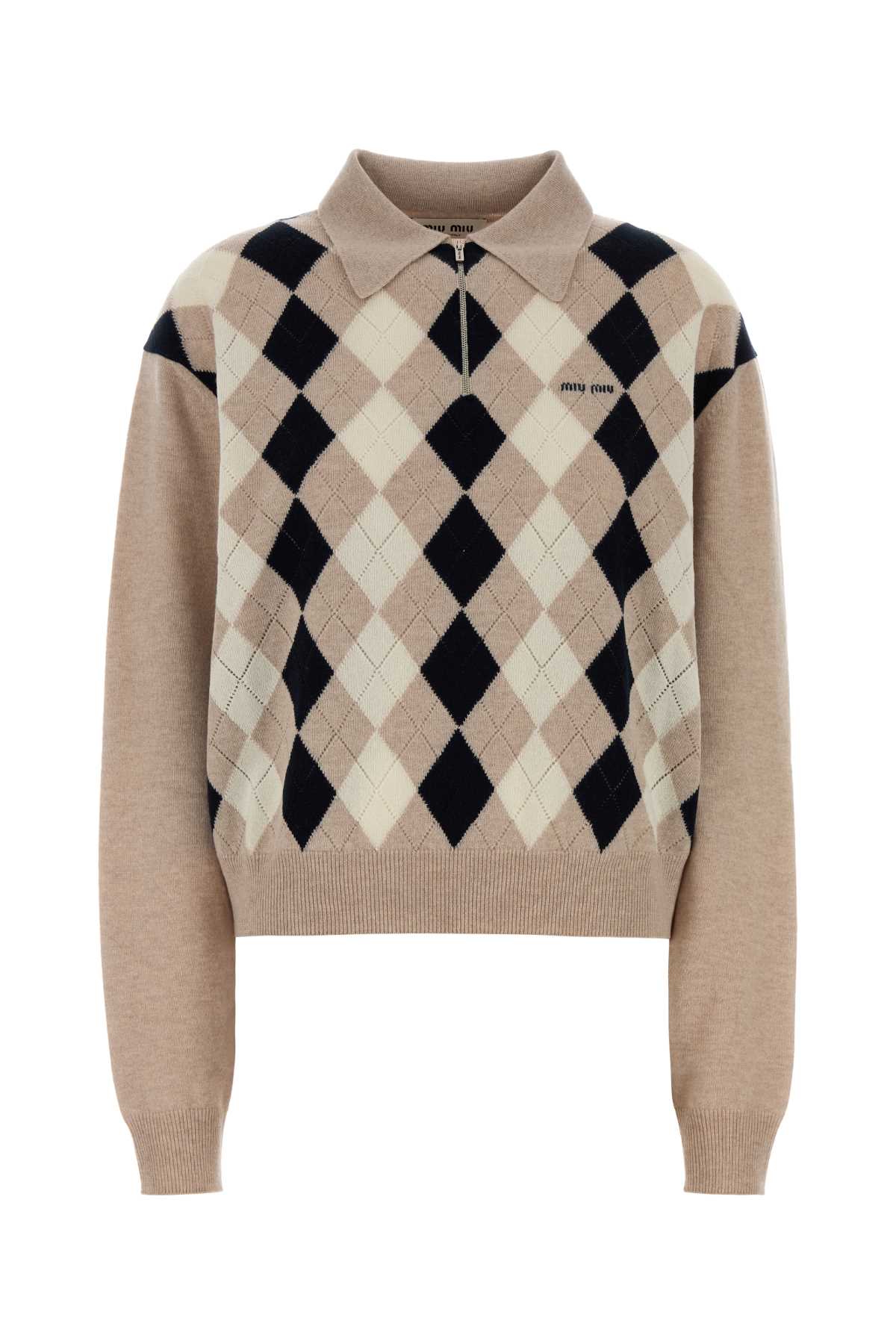 Miu Miu Women Beige Cashmere Polo Shirt MIU MIU