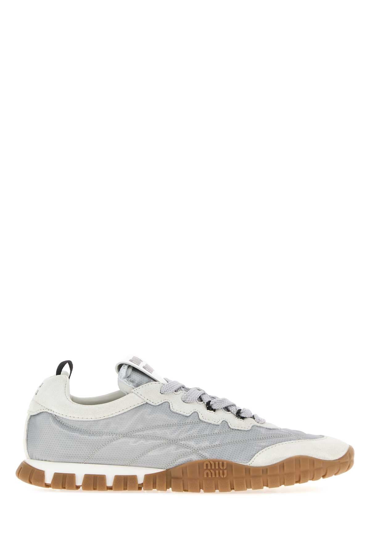 Miu Miu Women Grey Tech Fabric And Suede Tyre Sneakers MIU MIU