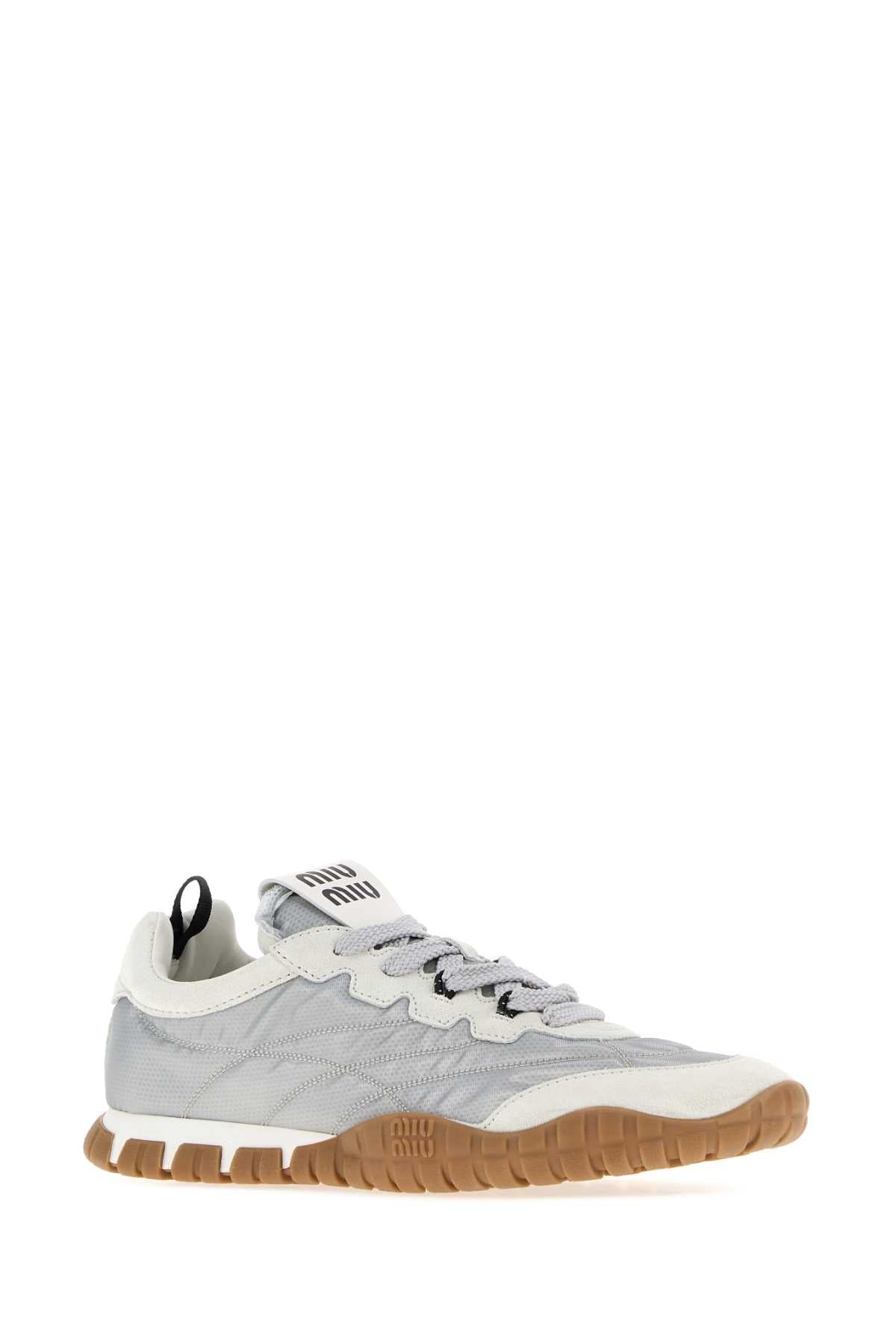 Miu Miu Women Grey Tech Fabric And Suede Tyre Sneakers MIU MIU