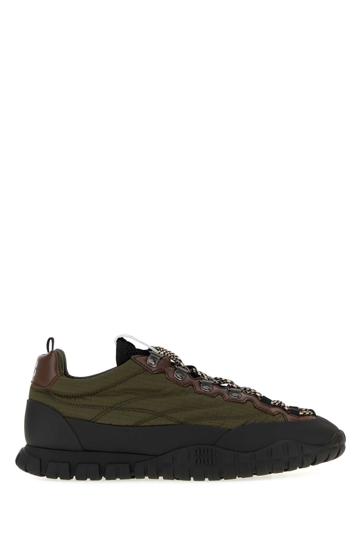 Miu Miu Women Olive Green Fabric Sneakers MIU MIU
