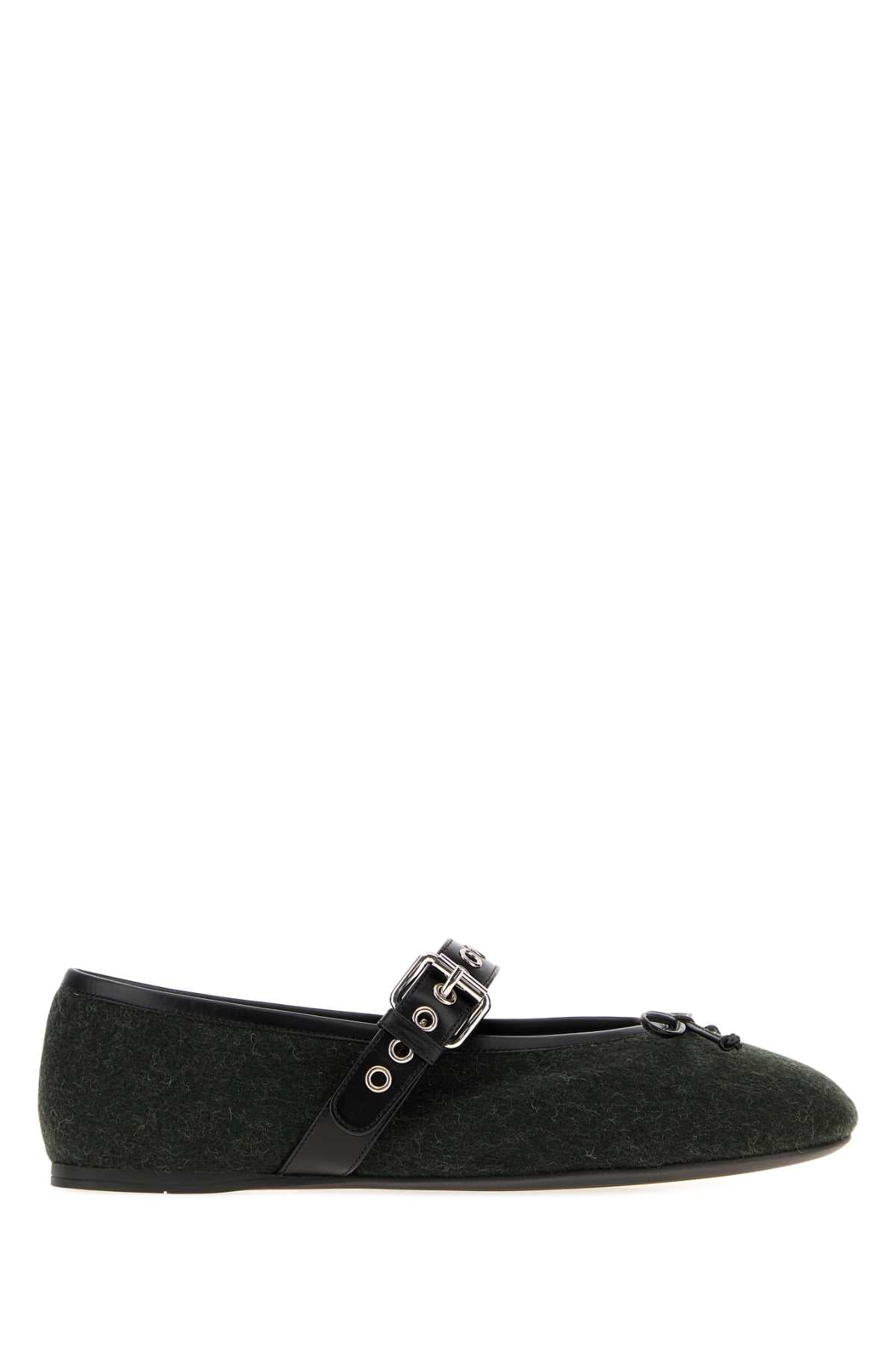 Miu Miu Women Bottle Green Flannel Ballerinas MIU MIU