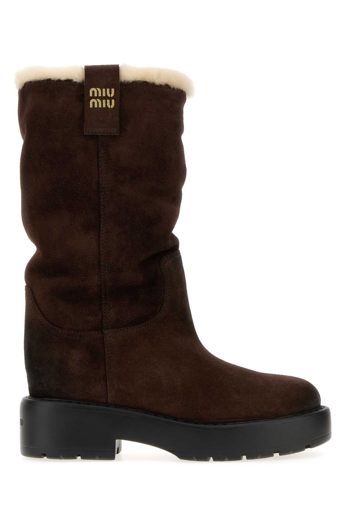 Miu Miu Women Dark Brown Suede Boots MIU MIU