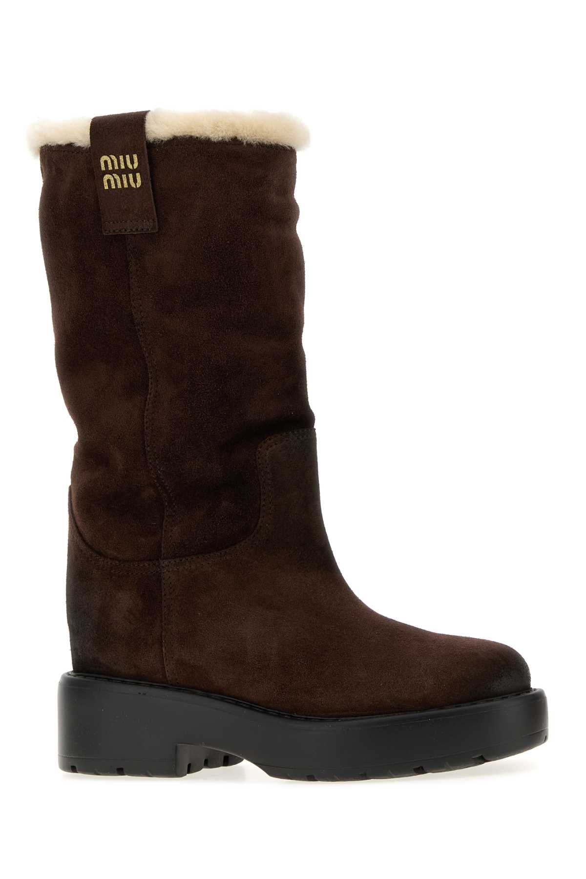 Miu Miu Women Dark Brown Suede Boots MIU MIU