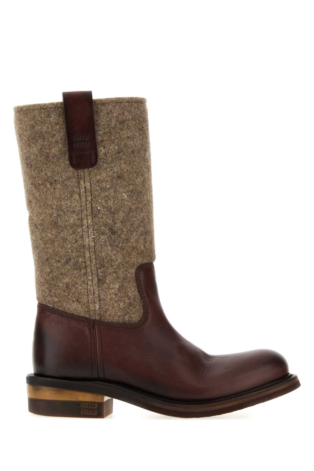 Miu Miu Women Two-Tone Felt And Leather Boots MIU MIU
