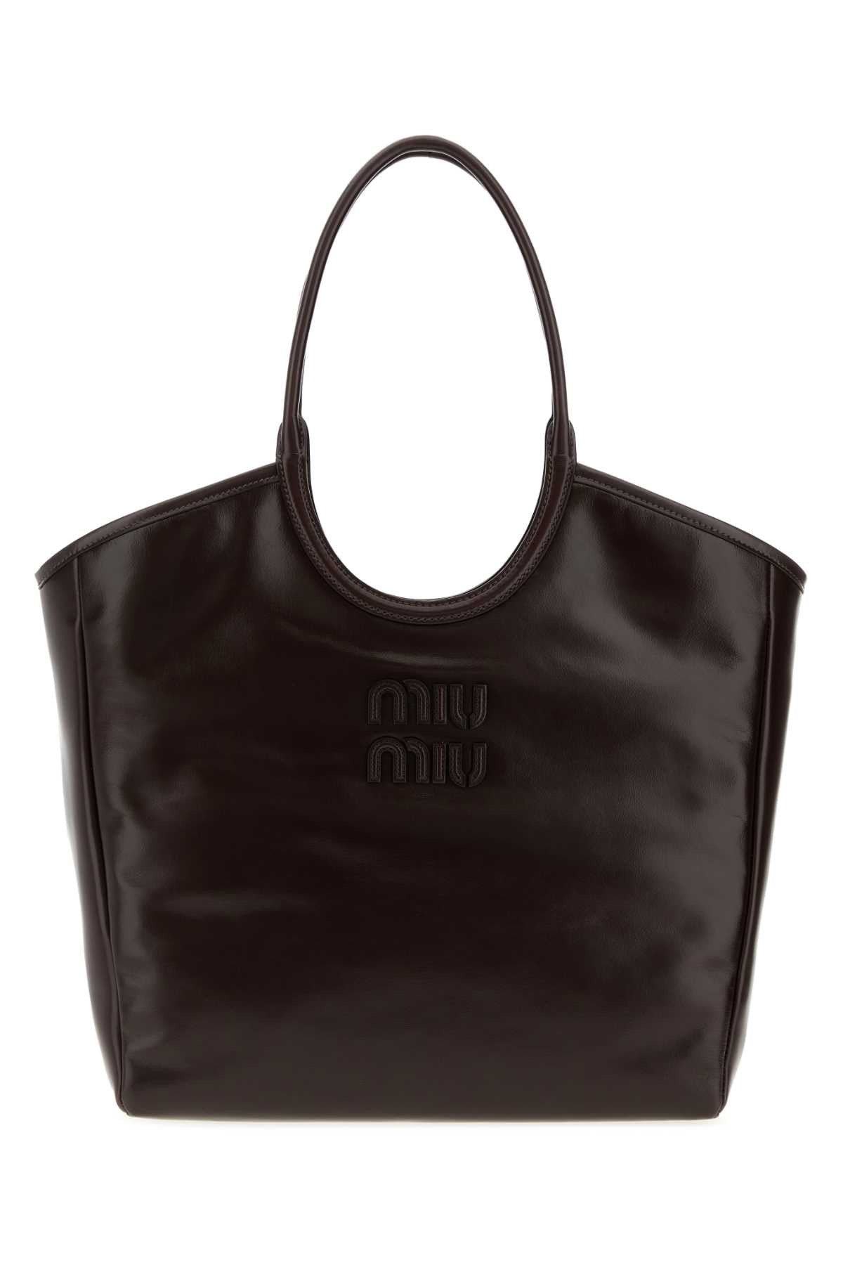 Miu Miu Women Dark Brown Ivy Leather Shopping Bag MIU MIU
