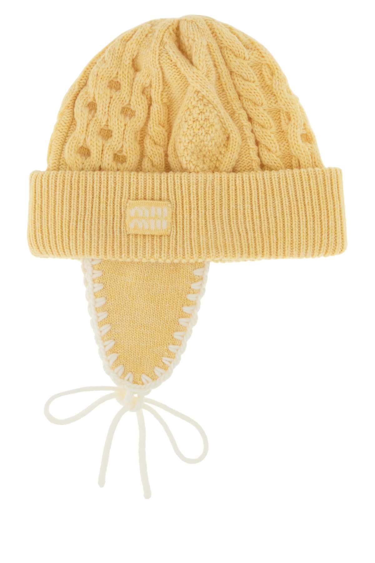 Miu Miu Women Pastel Yellow Wool Beanie Hat MIU MIU