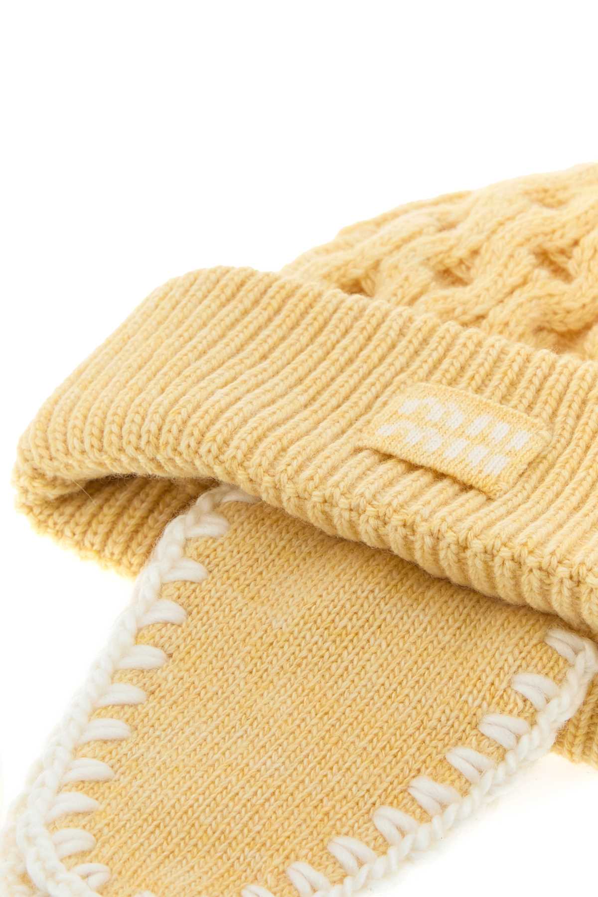 Miu Miu Women Pastel Yellow Wool Beanie Hat MIU MIU