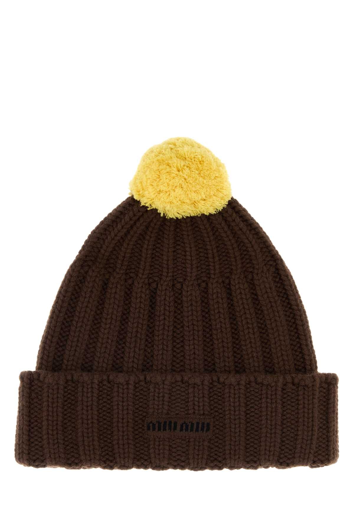 Miu Miu Women Chocolate Cashmere Beanie Hat MIU MIU