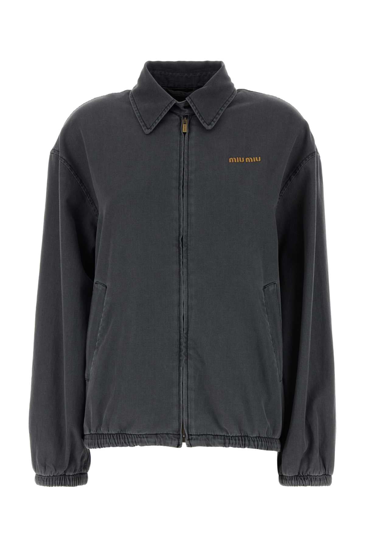 Miu Miu Women Dark Grey Cotton Bomber Jacket MIU MIU