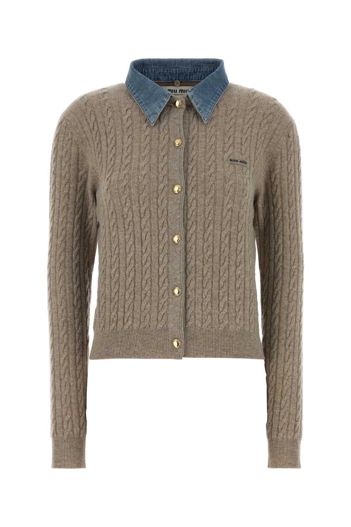 Miu Miu Women Cappuccino Wool Blend Cardigan MIU MIU