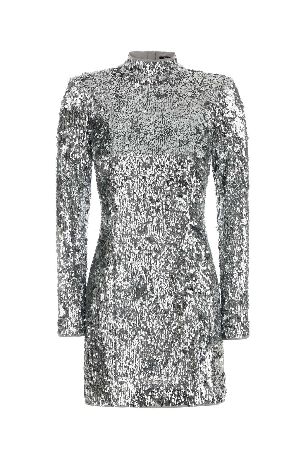Balmain Women Silver Sequins Mini Dress BALMAIN