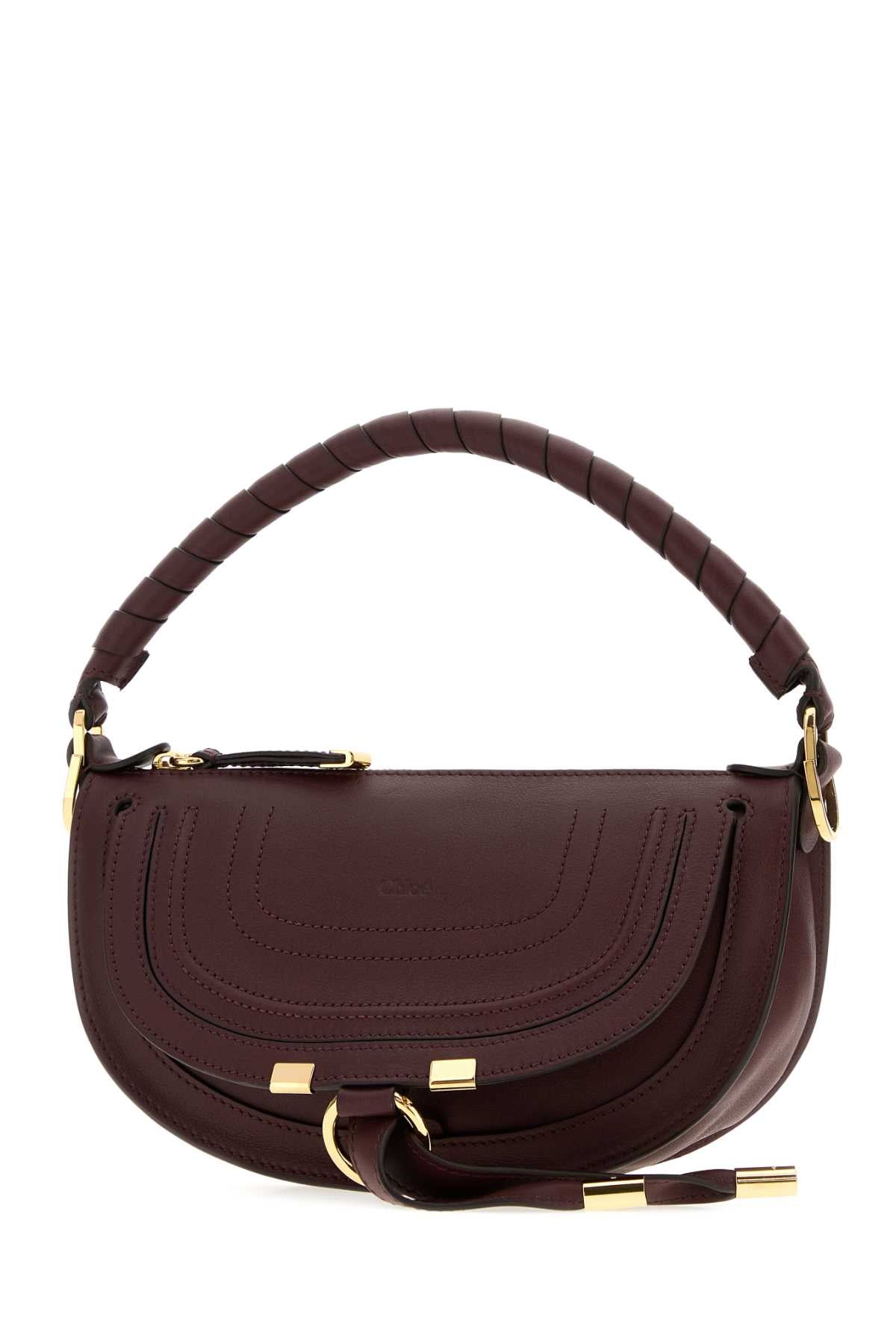 Chloe Women Aubergine Leather Mini Marcie Shoulder Bag CHLOE