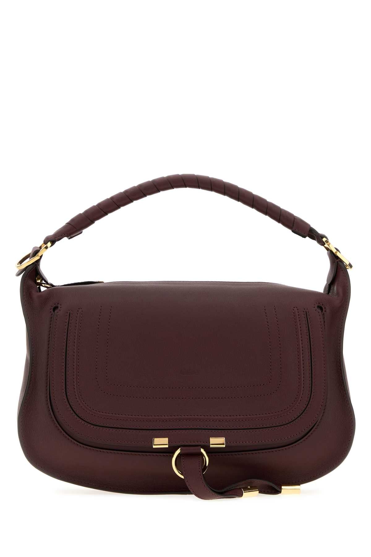 Chloe Women Aubergine Leather Small Marcie Shoulder Bag