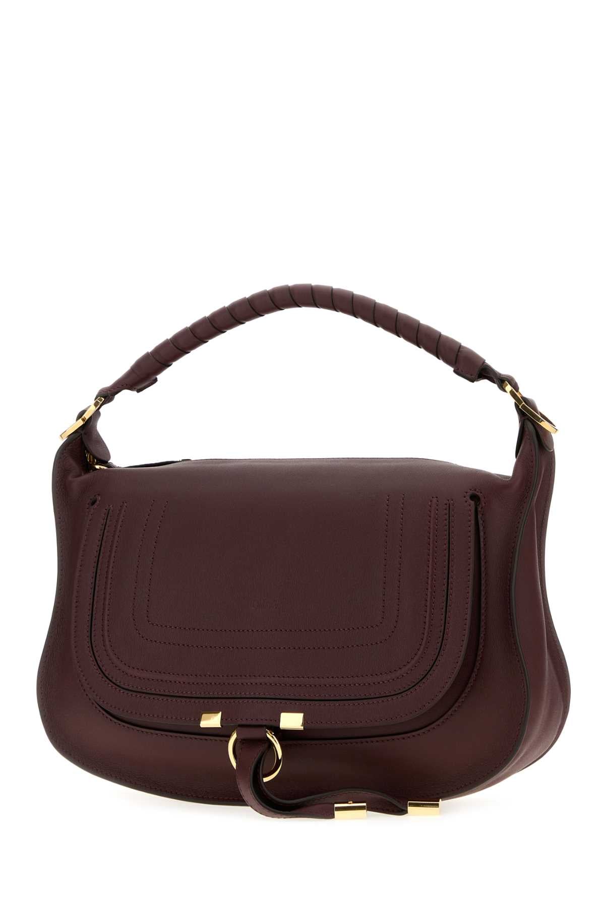 Chloe Women Aubergine Leather Small Marcie Shoulder Bag