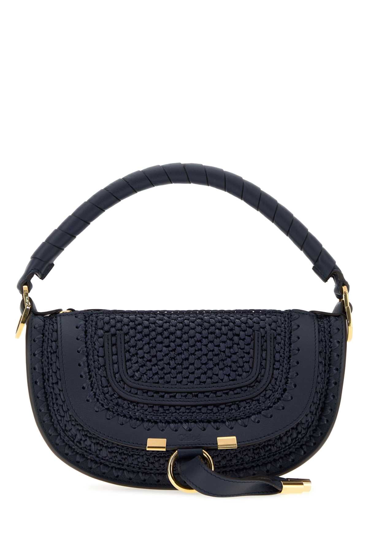 Chloe Women Navy Blue Raffia And Leather Mini Marcie Shoulder Bag CHLOE