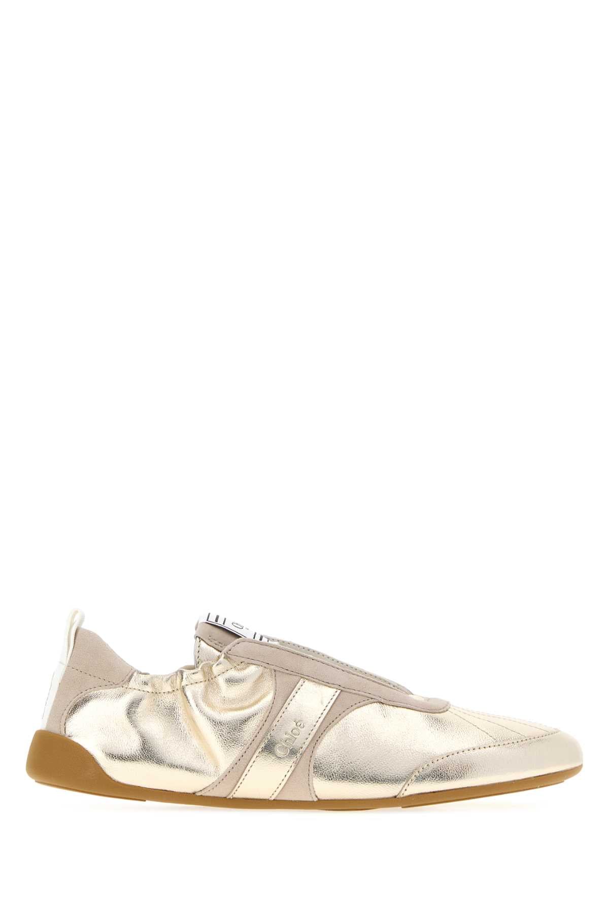 Chloe Women Gold Leather Chloe Kick Sneakers CHLOE