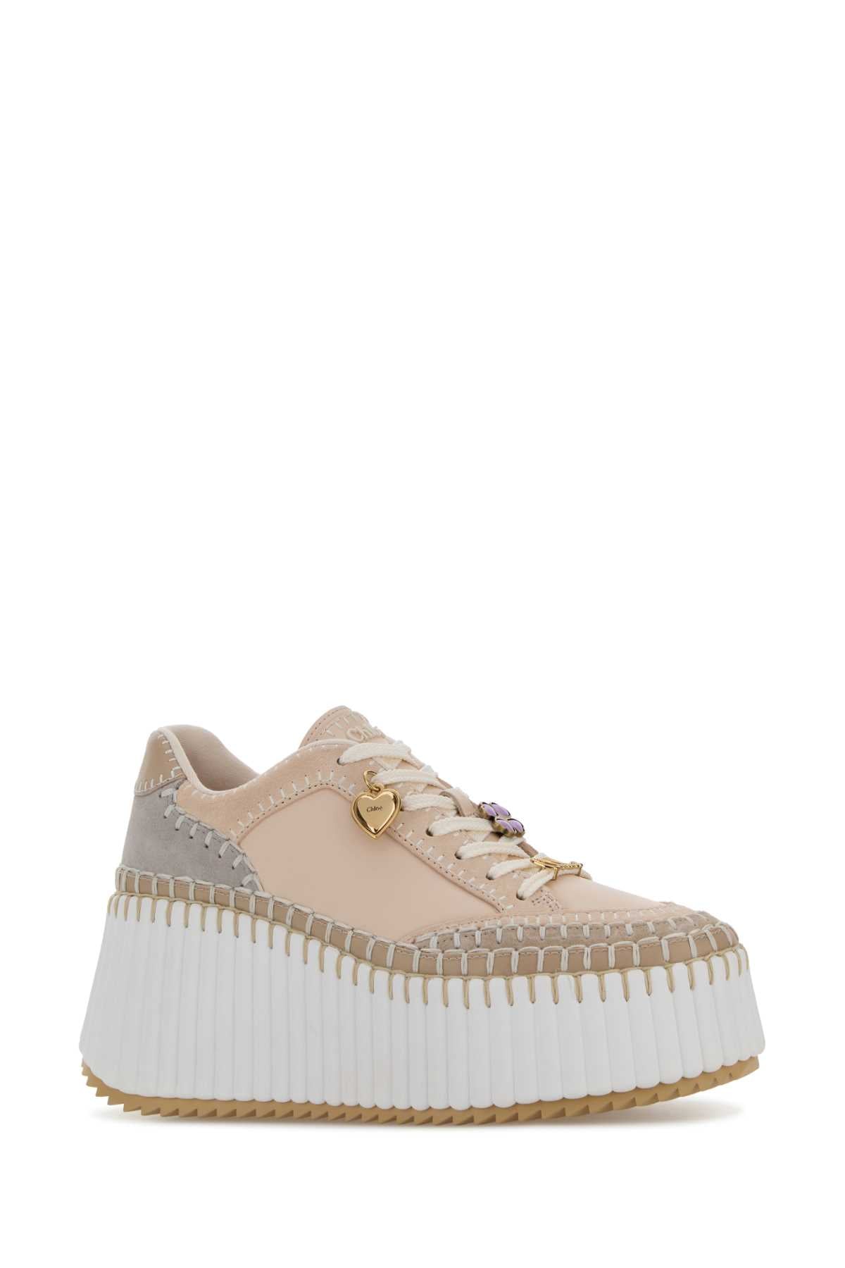 Chloe Women Light Pink Leather Nama Sneakers CHLOE