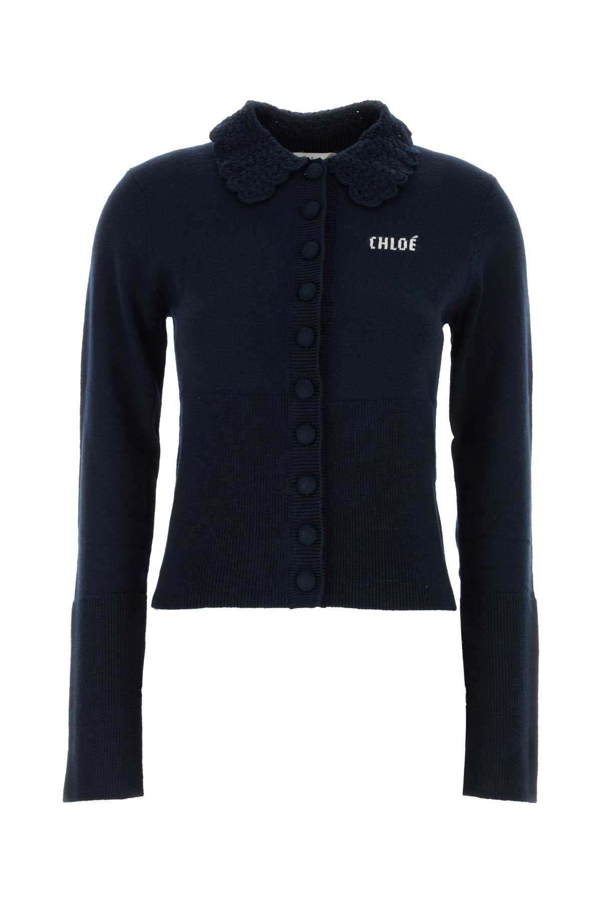 Chloe Women Navy Blue Wool Cardigan