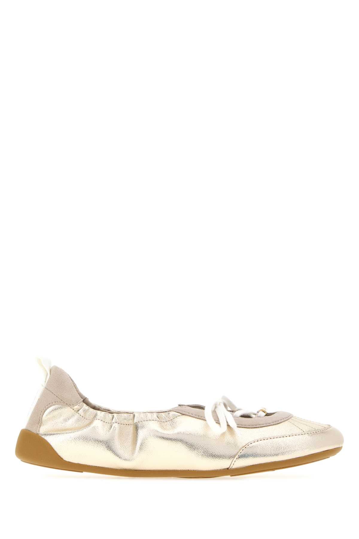 Chloe Women Gold Leather Chloe Kick Ballerinas CHLOE