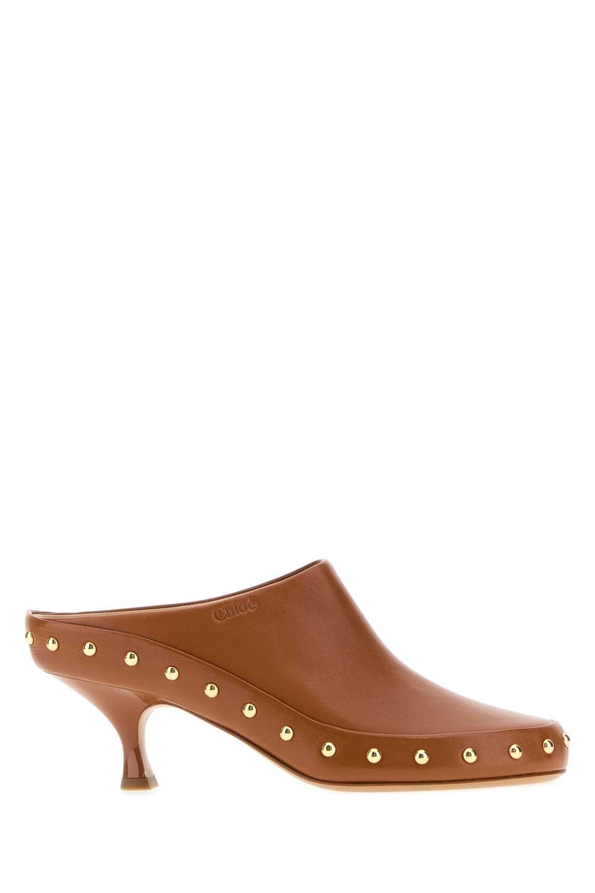 Chloe Women Camel Leather Junie Mules CHLOE