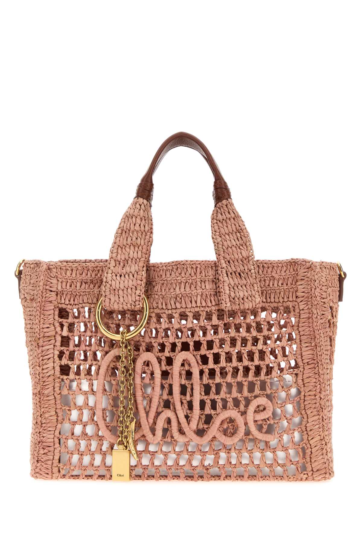Chloe Women Antiqued Pink Raffia Summer Banana Shopping Bag