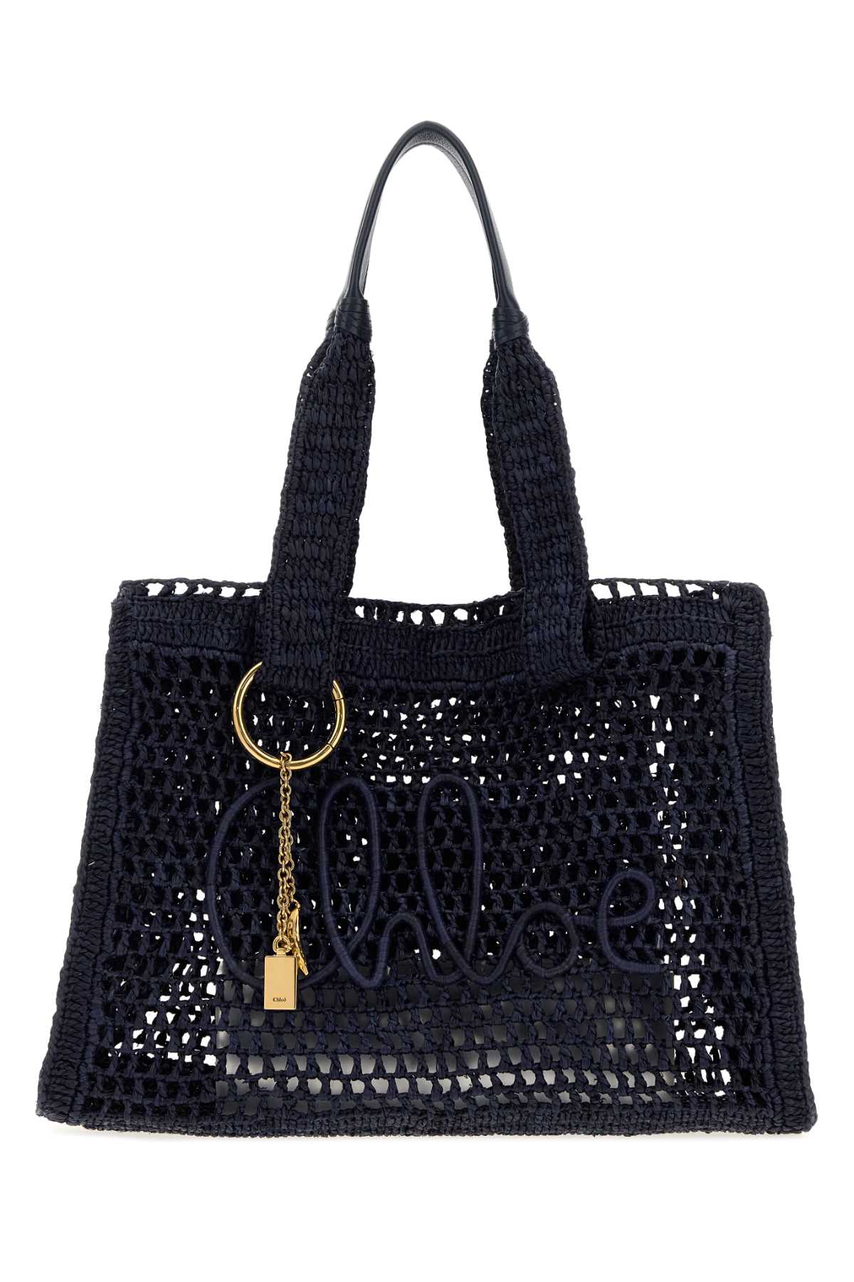 Chloe Women Navy Blue Raffia East-West Summer Banana Shopping Bag CHLOE