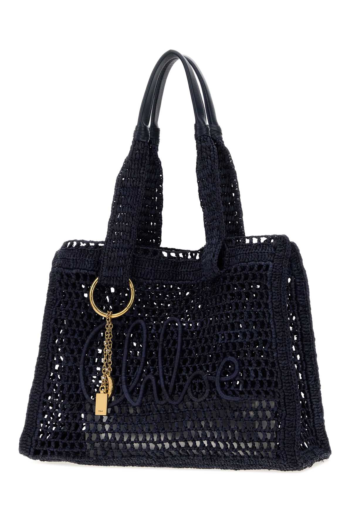 Chloe Women Navy Blue Raffia East-West Summer Banana Shopping Bag CHLOE
