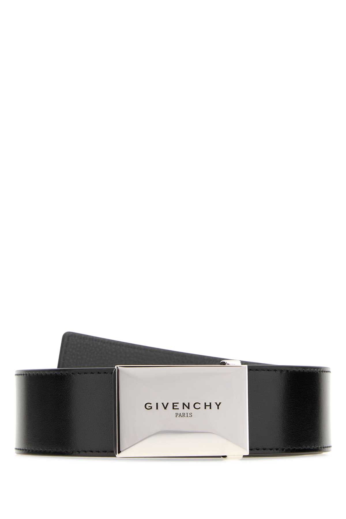 Givenchy Men Black Leather Plaque Belt GIVENCHY