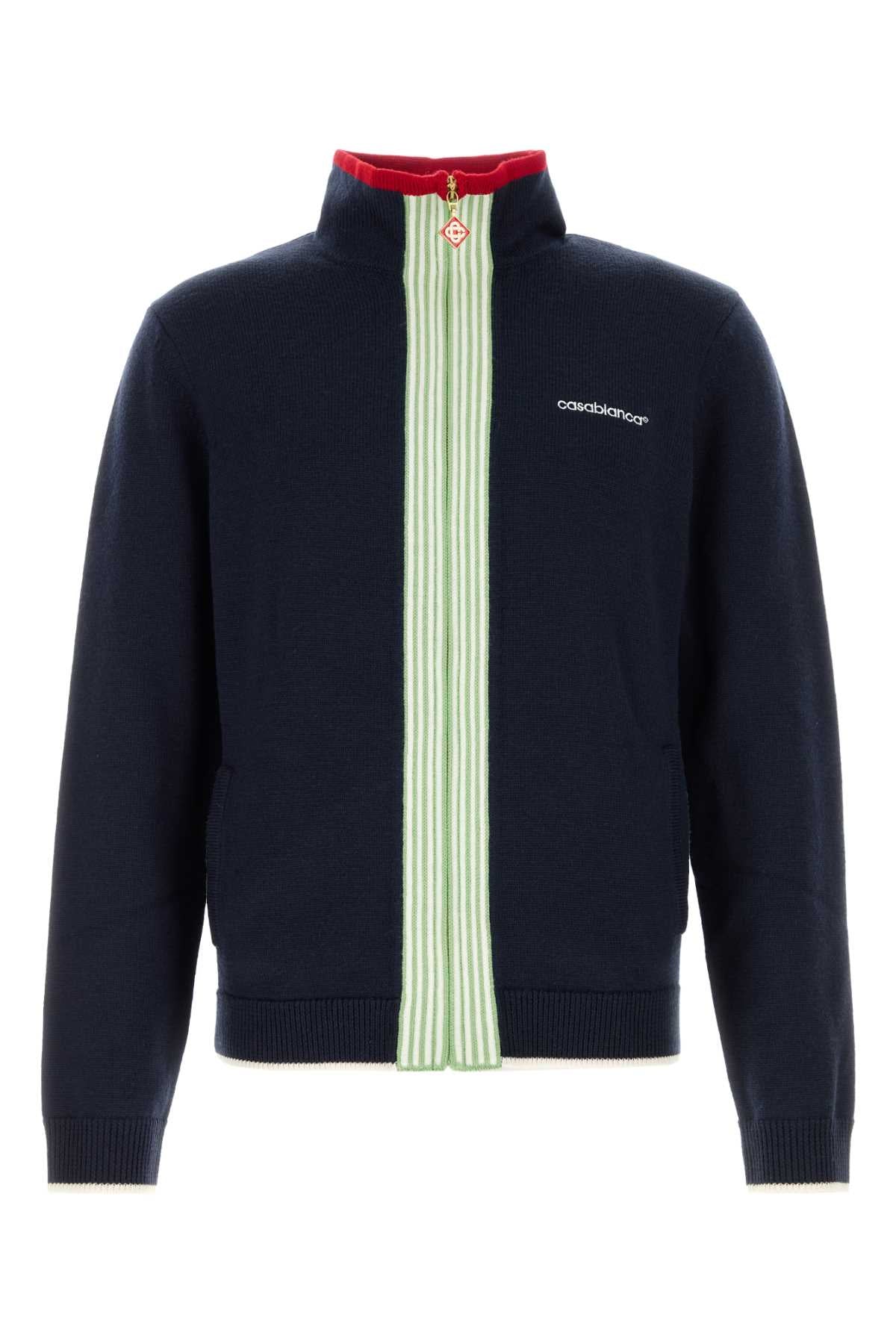 Casablanca Men Navy Blue Wool Cardigan CASABLANCA