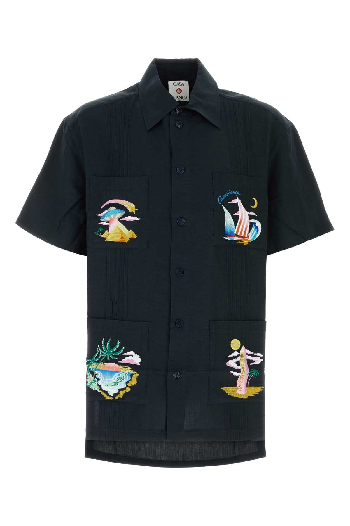 Casablanca Men Midnight Blue Viscose Blend Shirt CASABLANCA