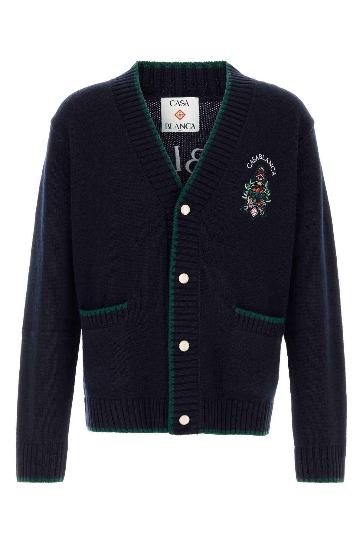 Casablanca Men Navy Blue Wool Blend Cardigan CASABLANCA