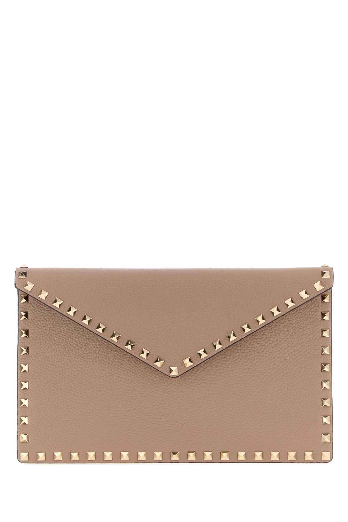 Valentino Garavani Women Antiqued Pink Leather Large Rockstud Clutch VALENTINO GARAVANI