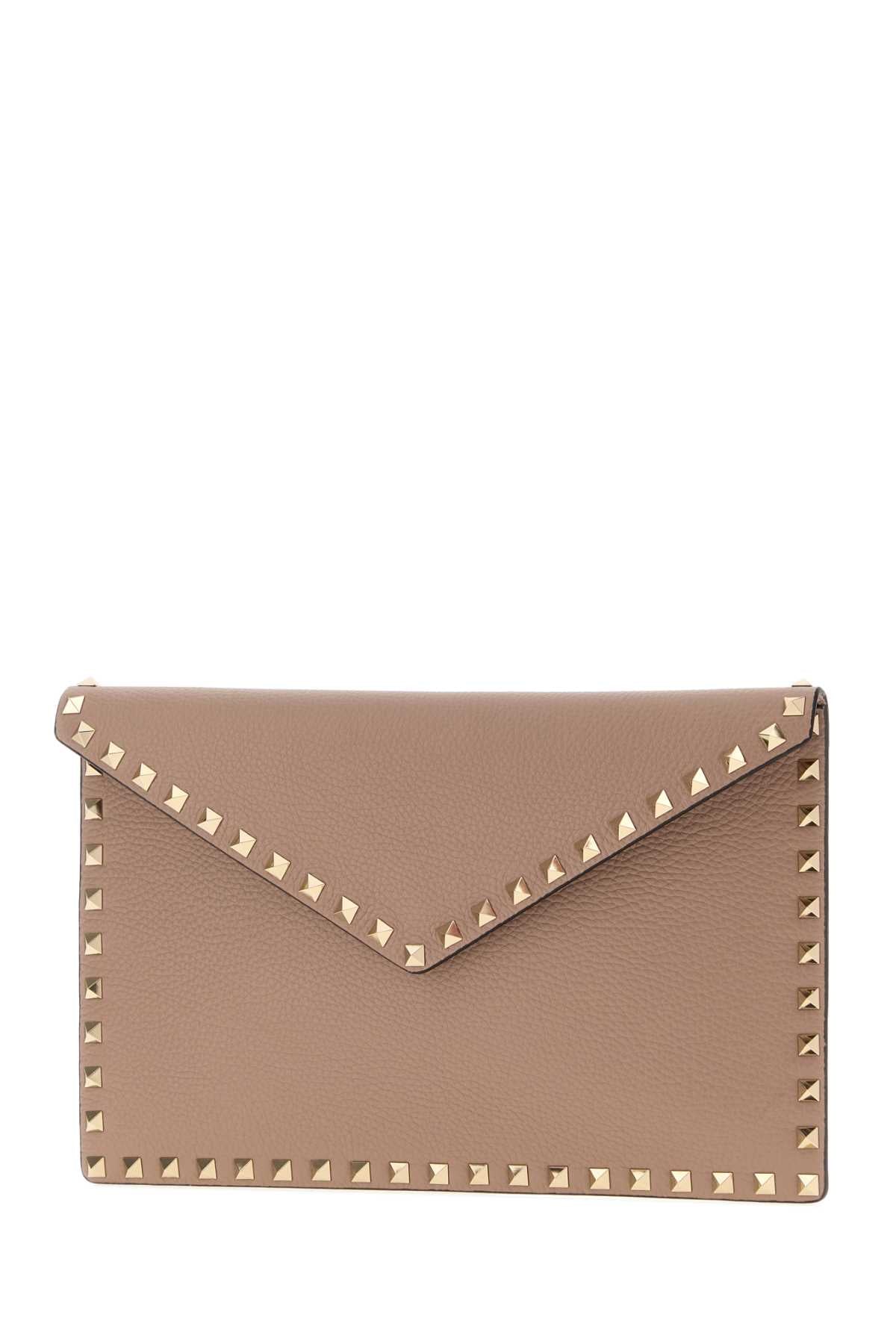 Valentino Garavani Women Antiqued Pink Leather Large Rockstud Clutch VALENTINO GARAVANI