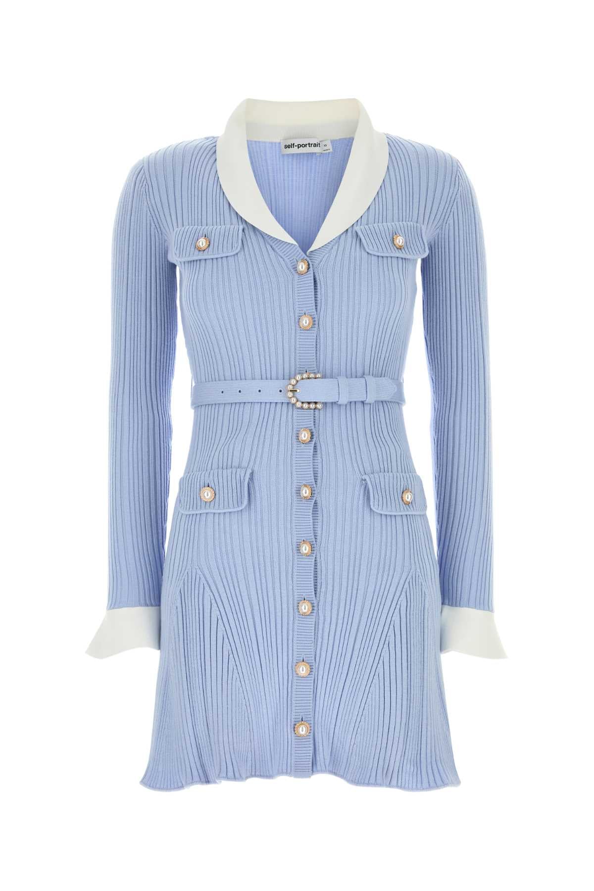 Self Portrait Women Powder Blue Knit Mini Dress SELF-PORTRAIT