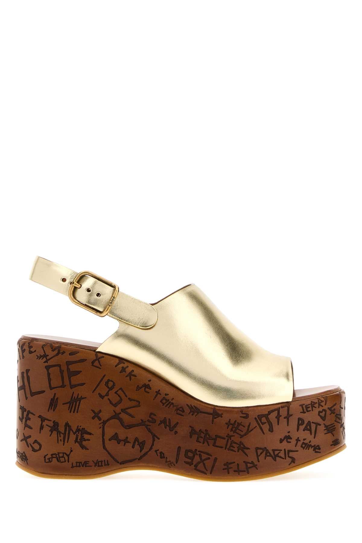 Chloe Women Gold Leather Maxime Wedge CHLOE