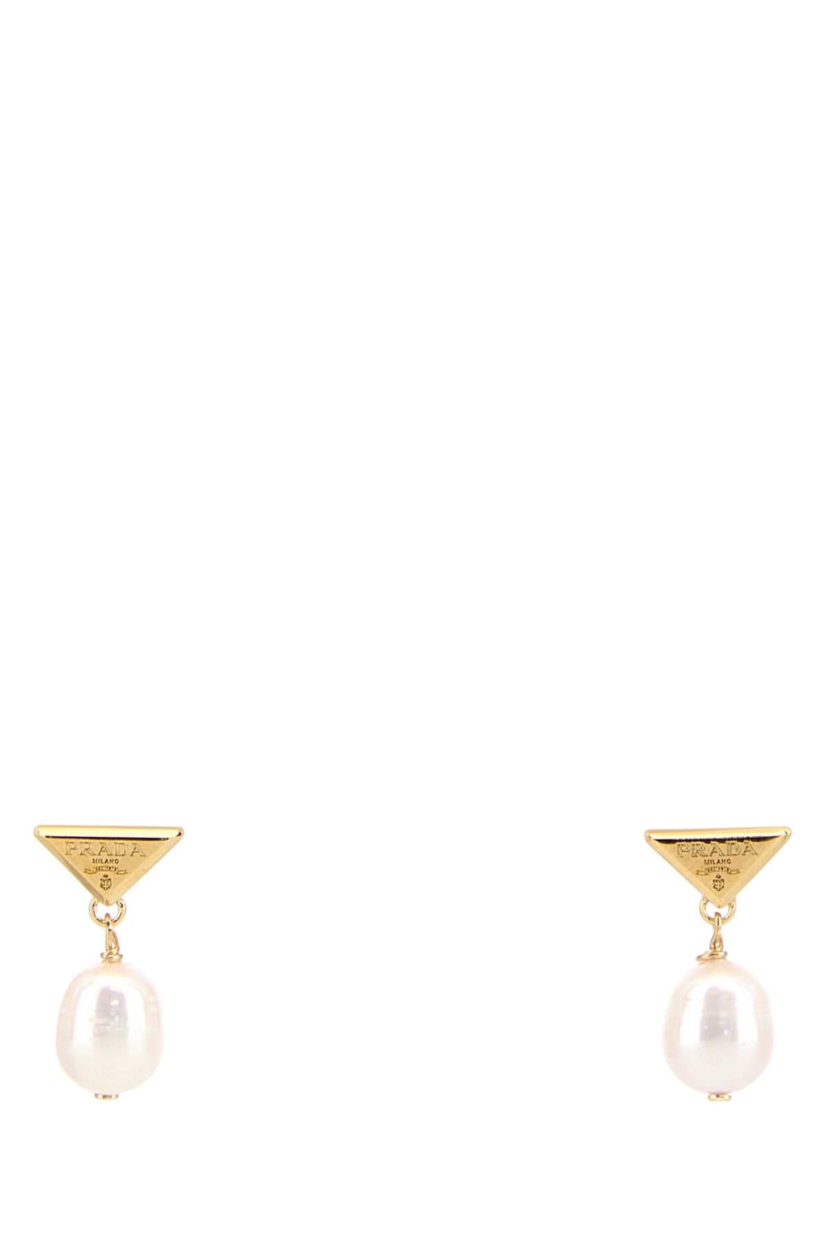 Prada Women Two-Tone Pearls And Metal Earrings PRADA